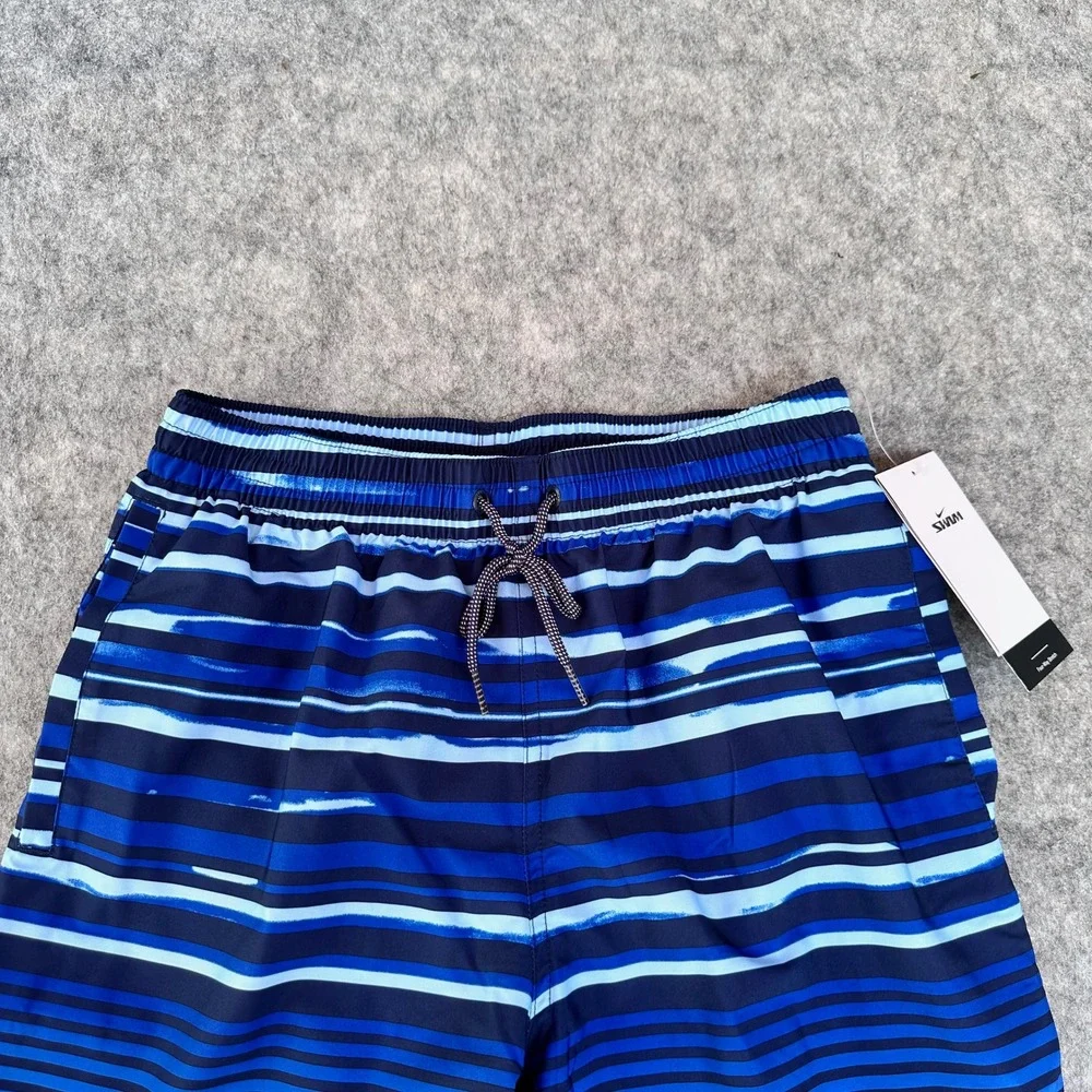 Nike Swim Mens Blue Striped 9 Inch Inseam Board Shorts NESSD545-440 Size S NEW